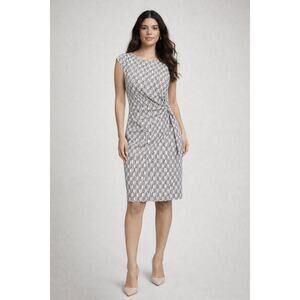 Ann Taylor Black and White Geometrical, Ruched Waist Sleeveless Dress Size 4